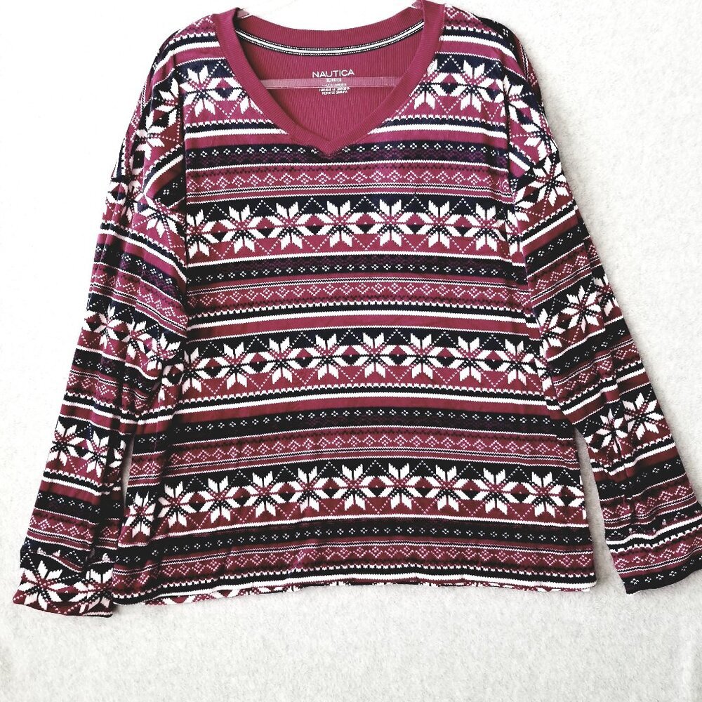 Nautica Women's Size XL 2 Piece Soft Warm Cozy Plush Pajama Sleepwear Set Snow